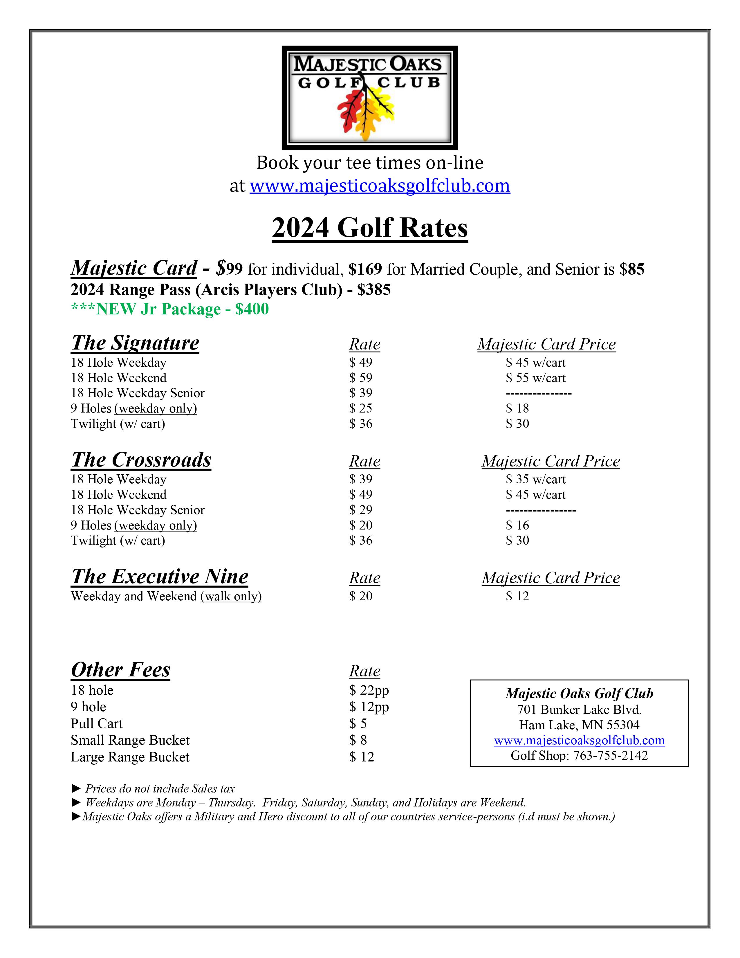 Golf Fees Majestic Oaks Golf Club